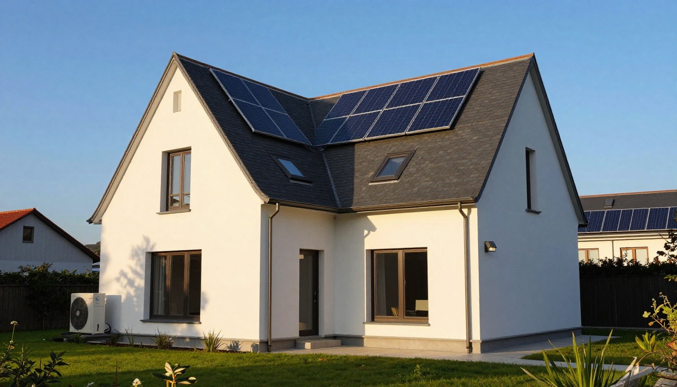 Maison rénovée avec panneaux solaires et pompe à chaleur